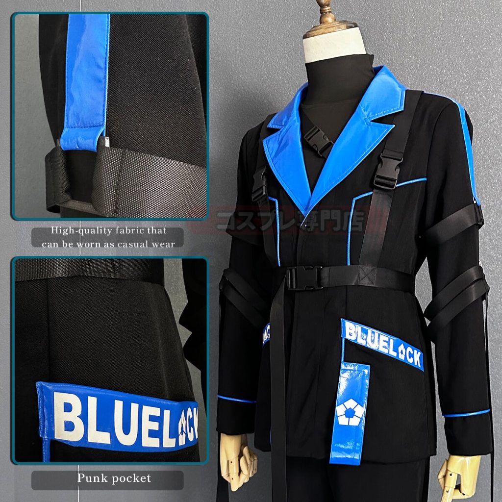 HOLOUN Blue Lock Anime Chigiri Cosplay Costume Wig Cyberpunk Style Jacket Pants Black Blue Color Outfit 1 - Official Blue Lock Store