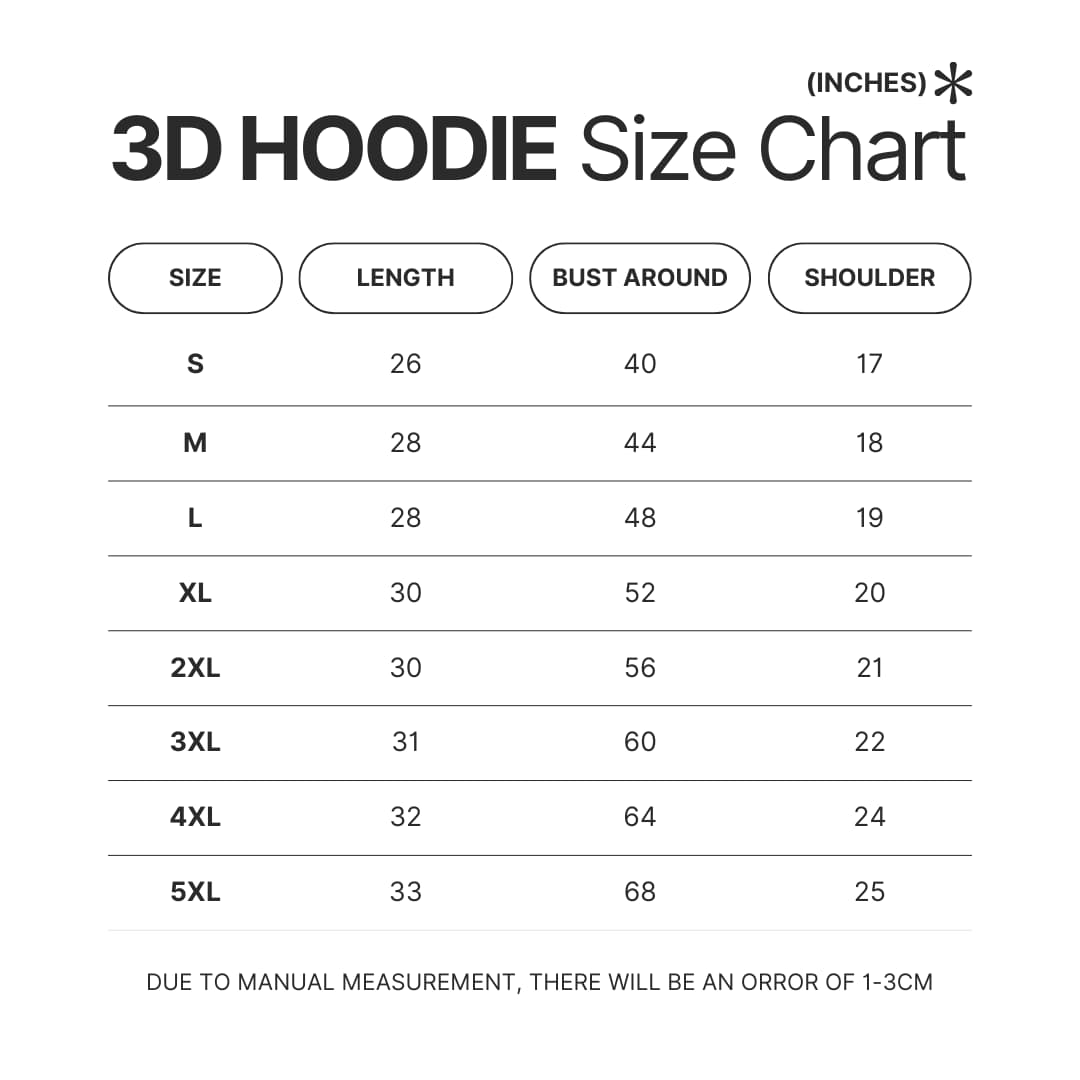 3D Hoodie Size Chart - Official Blue Lock Store