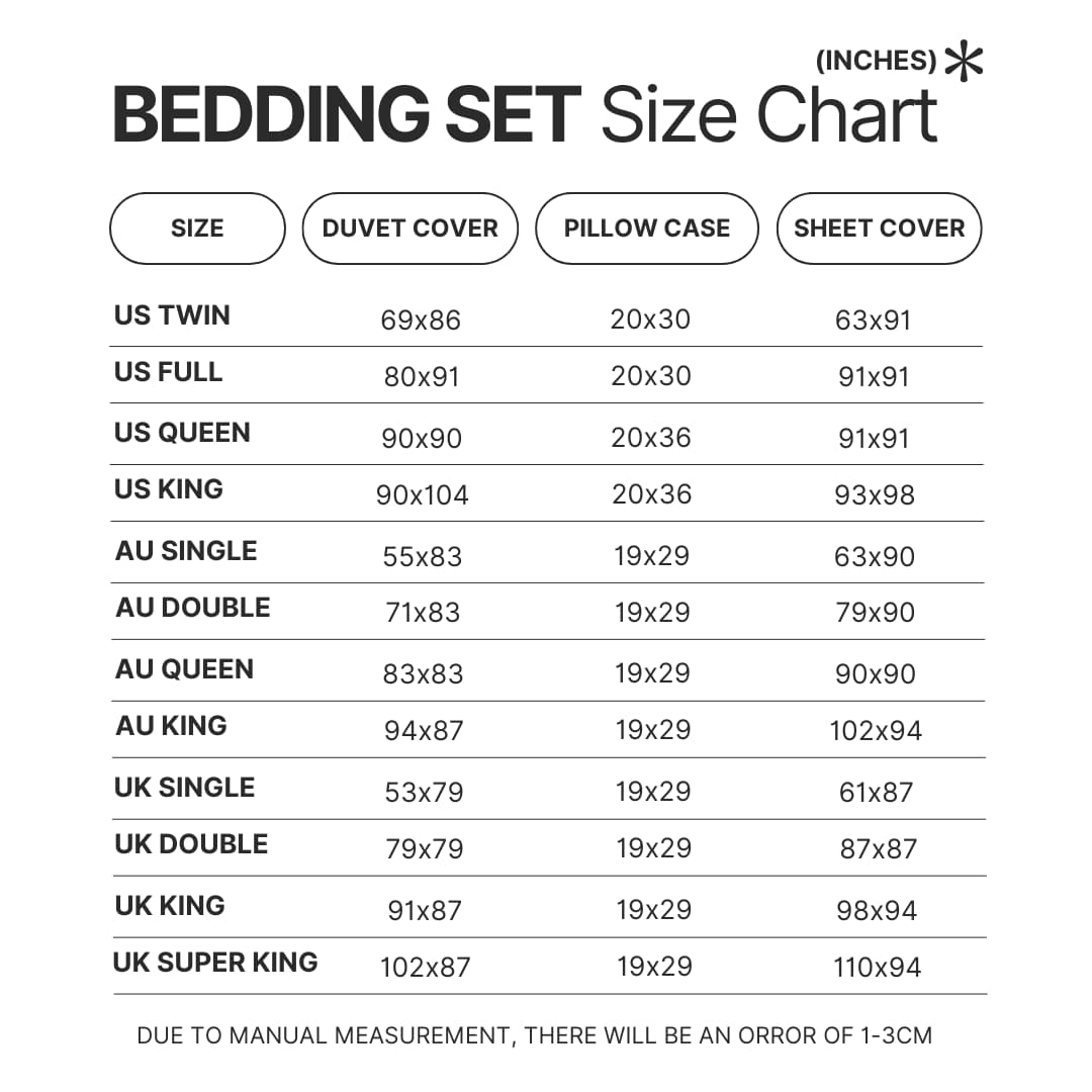 Beding Set Size Chart - Official Blue Lock Store